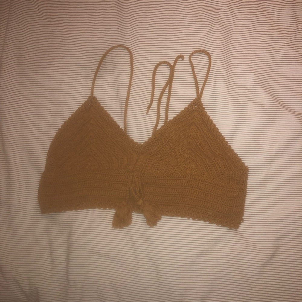 MUSTARD KNITTED CROCHET TOP